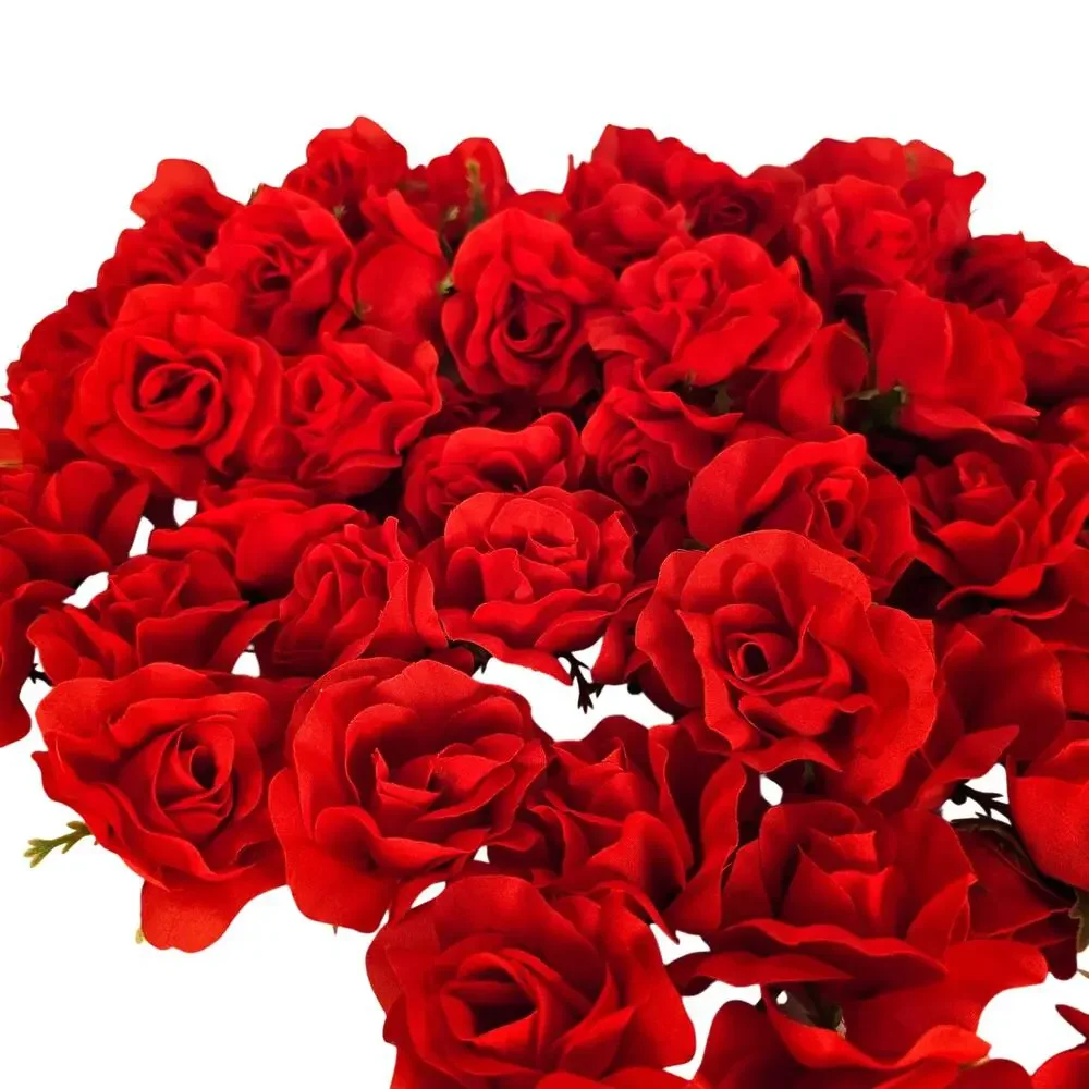 105 Red Silk Rose Heads Lot Open Roses Buds Stemless Wedding Craft Decor